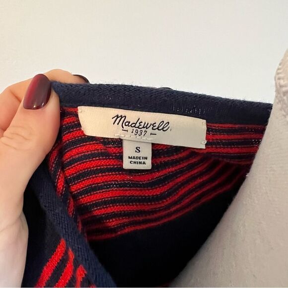 Madewell Deckhouse Striped Red Navy Sweater V-neck Size Small - Picture 4 of 8